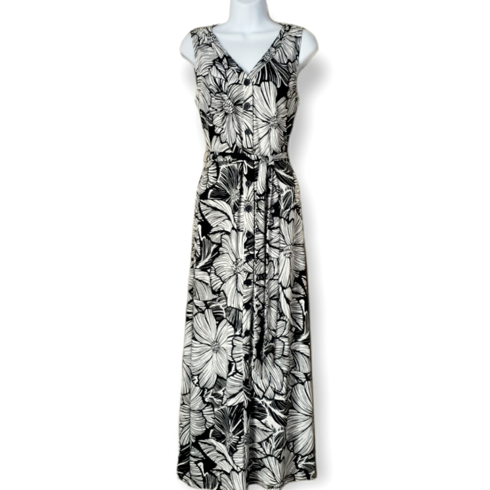 NWOT Talbots black & white floral maxi button down shirt dress Womens Me…